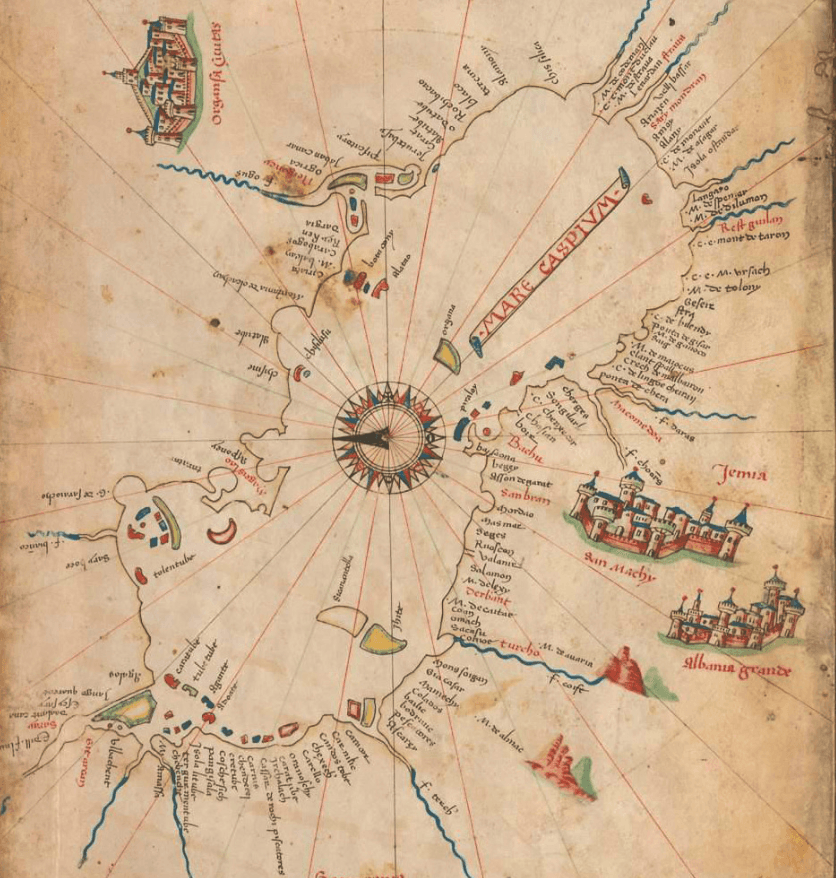 Hand Drawn Portolan of the Caspian Sea of 1519 by Vesconte Maggiolo